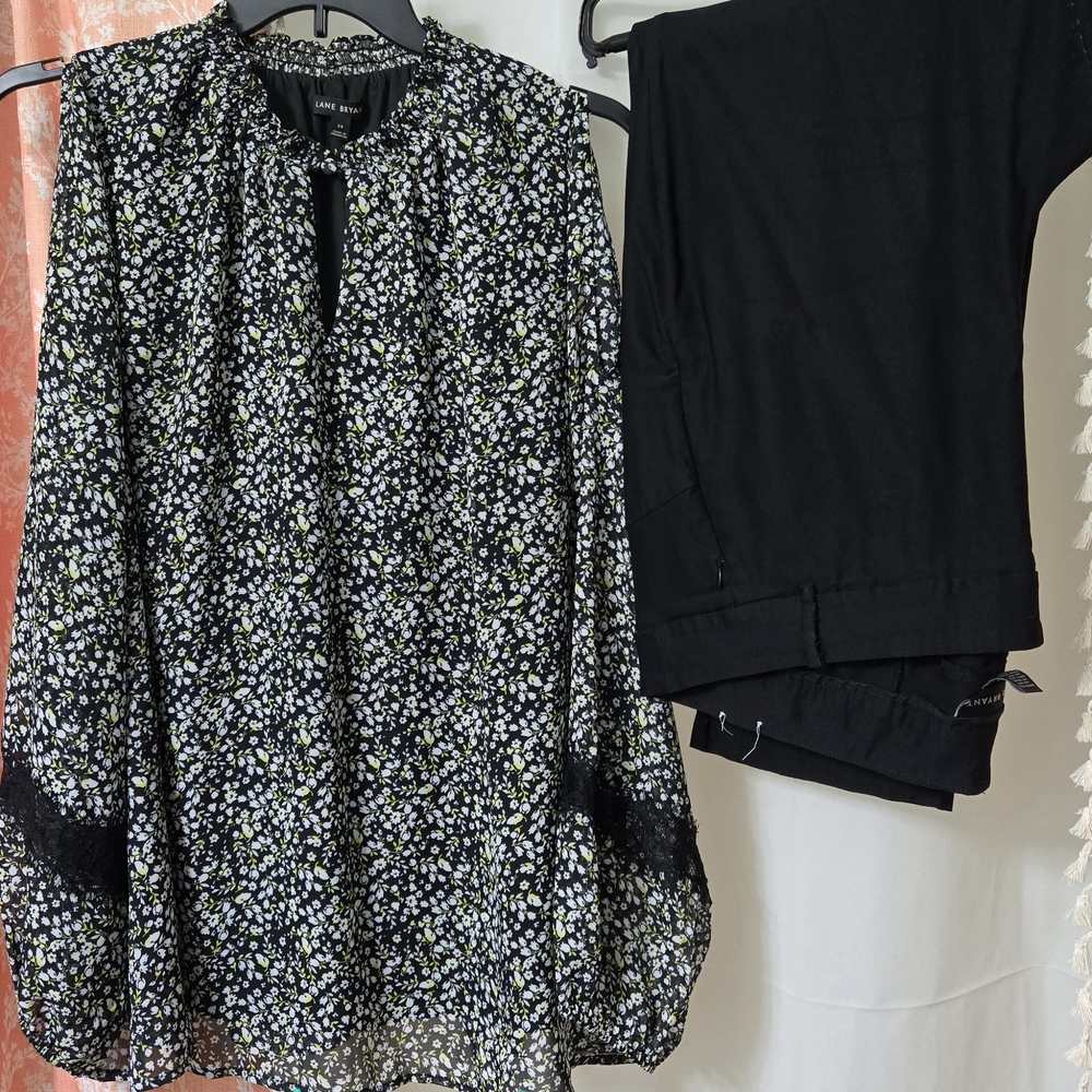 Lane Bryant Black and White Floral Blouse